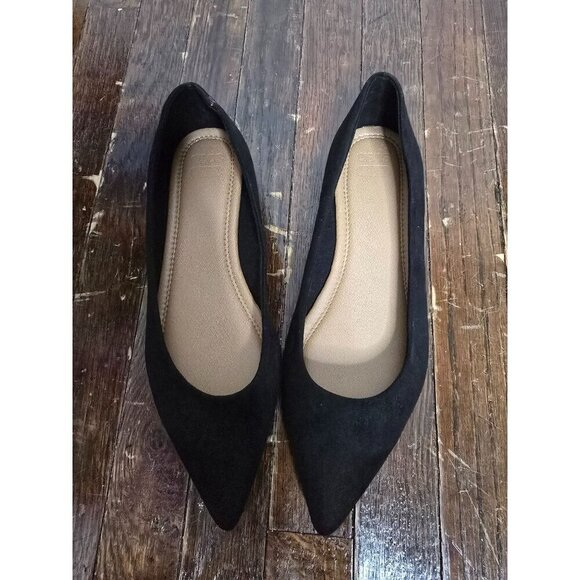 ASOS Design Lucky Pointed Ballet Falts in Black Suedette sz US 8 - Picture 10 of 10